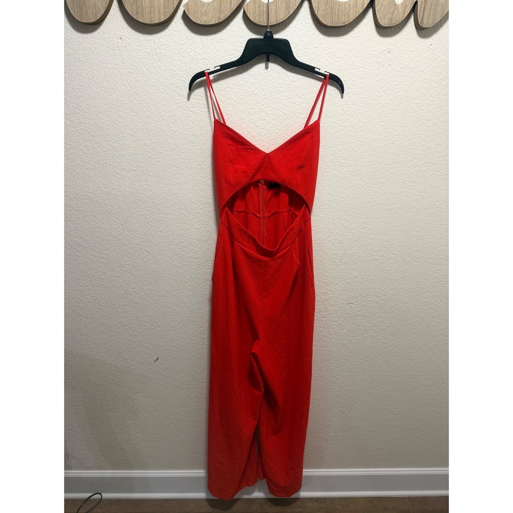 As is The Vintage Shop Red Wide Leg Jumpsuit Womens Large Strap CHECK PICTURES